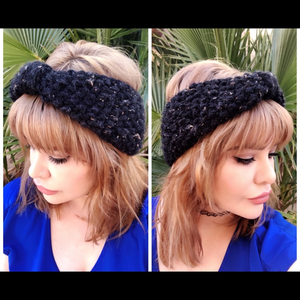 Black Tweed Knit Turban Headband